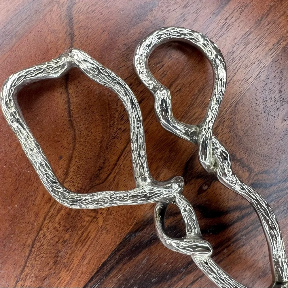 Botanical Leaf & Twig Silver Metal Scissor Tongs